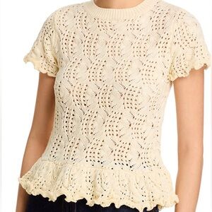 Short sleeve peplum crochet sweater